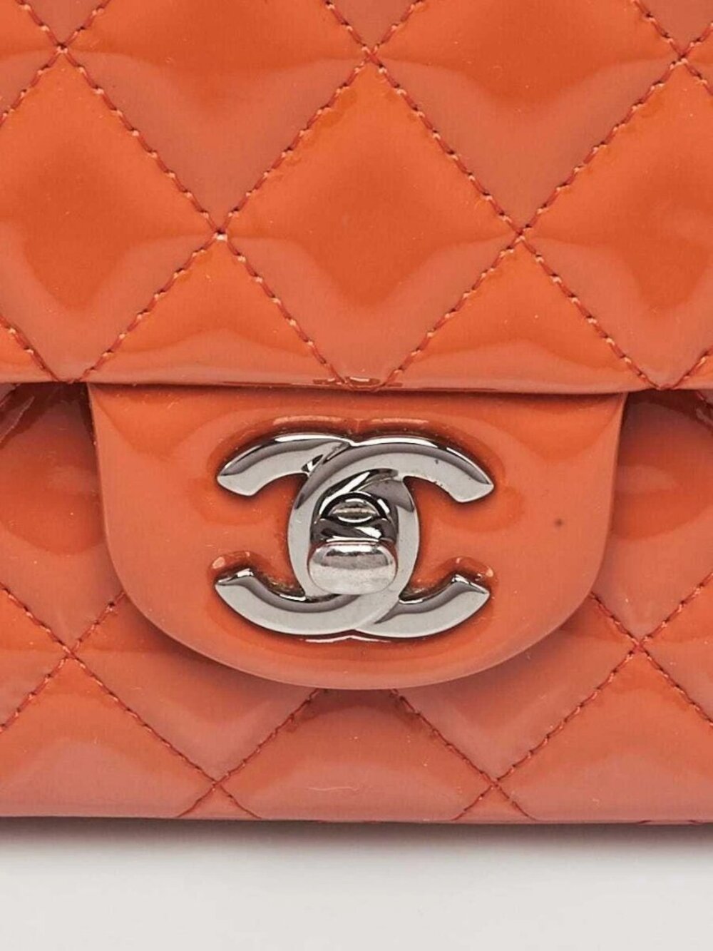 Chanel Orange Quilted Patent Leather Classic Medium Double Flap Bag - Picture 5 of 10